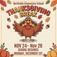 Thanksgiving Break Flyer, School Flyer, Thanks Giving Flyer Template I Instagram Post