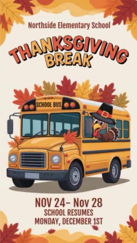 Thanksgiving Break Flyer, School Flyer, Thanks Giving Flyer Template Instagram Reel