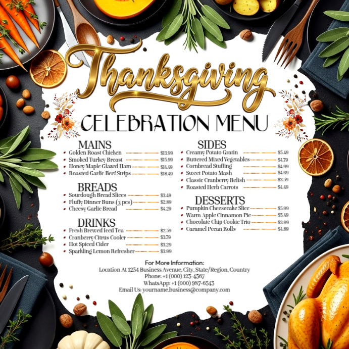 Thanksgiving Celebration Premium Menu Layout Template | PosterMyWall