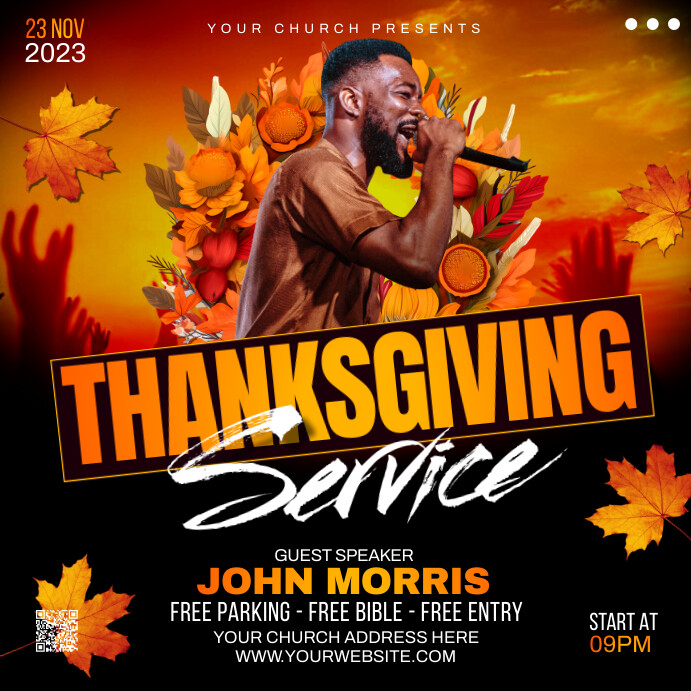 Thanksgiving church flyer โพสต์บน Instagram template