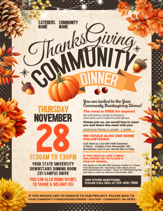 Thanksgiving Community Dinner Flyer Template PosterMyWall