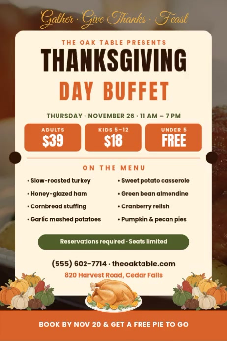 Thanksgiving Day Buffet Restaurant Menu Template | PosterMyWall