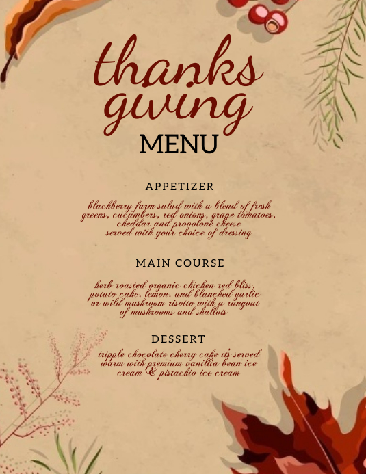 Thanksgiving Day Menu Template