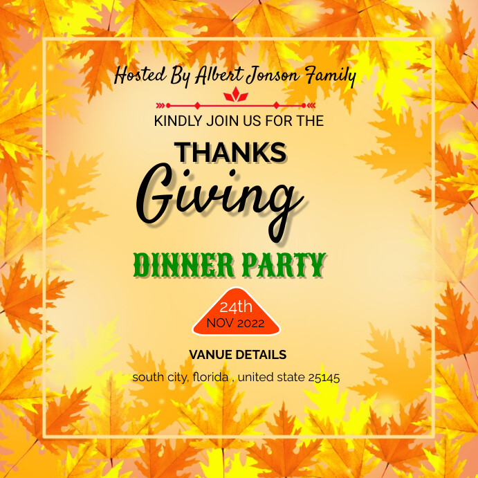 thanksgiving day dinner party Instagram Post template