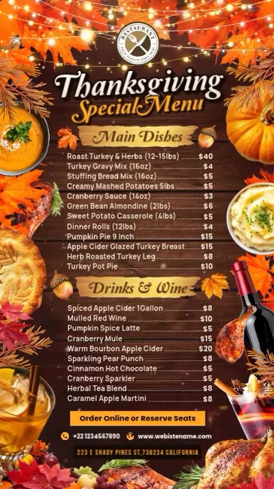 Thanksgiving Day Menu Display Size Instagram Reel template