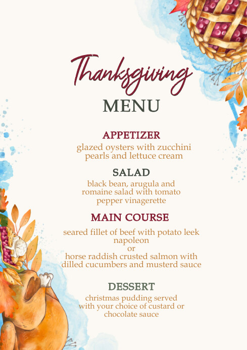 thanksgiving day restaurant menu TEMPLATE A4