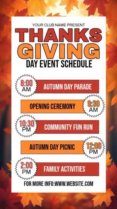 Thanksgiving Day Schedule Instagram Reel template