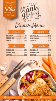 Brown Thanksgiving Dinner Menu งานแสดงผลงานแบบดิจิทัล Template