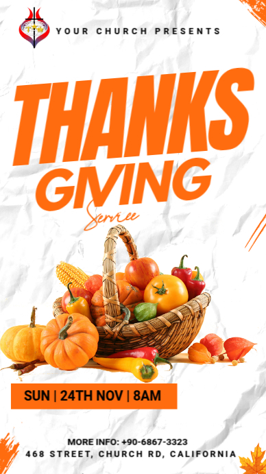 thanksgiving day church service free editable flyer template Instagram Story