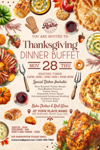 White Thanksgiving Dinner Poster Template