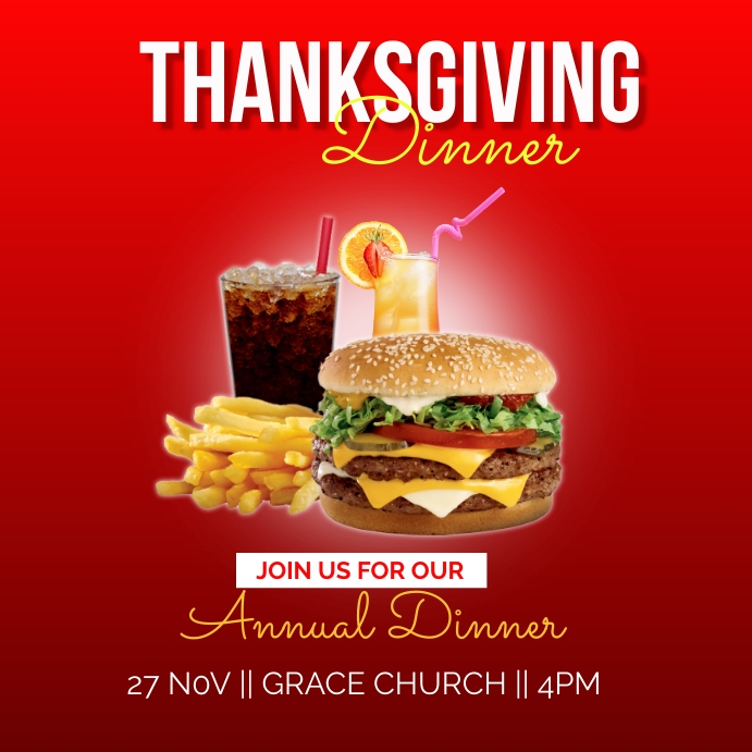 Post Design Dinner THANKSGIVING DINNER Template | PosterMyWall