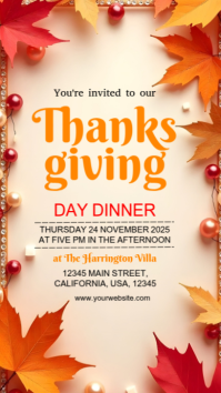 สีเหลือง Thanksgiving Dinner Invitation Digitalt display Template