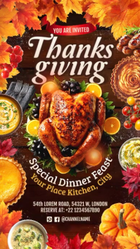 Marrón Thanksgiving Dinner Invitation Affichage numérique Template