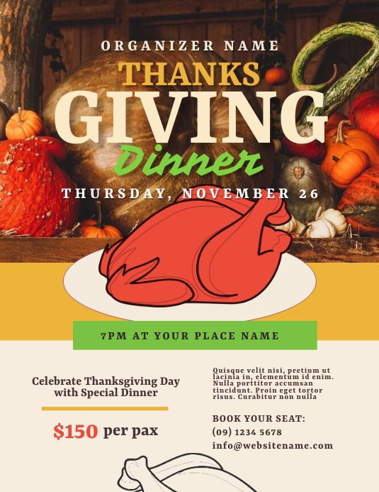 Thanksgiving Dinner Flyer Template | PosterMyWall