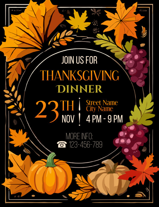 Thanksgiving Dinner Flyer Template Printable PosterMyWall