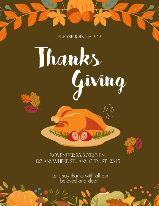 Thanksgiving Flyer.pdf Modèle THANKSGIVING DINNER FLYERS | PosterMyWall