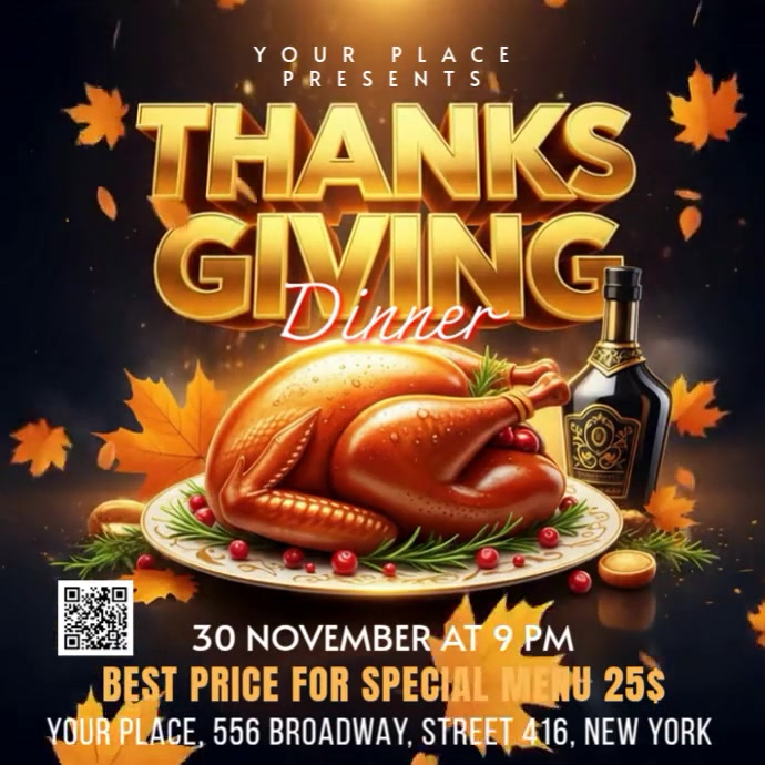Thanksgiving Dinner Instagram Post Template | PosterMyWall