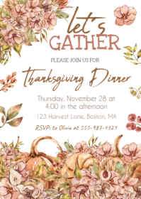 Thanksgiving Dinner Invitation, Friendsgiving Invitation Template A6