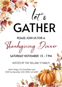 Thanksgiving Dinner Invitation, Friendsgiving Invitation Template A6