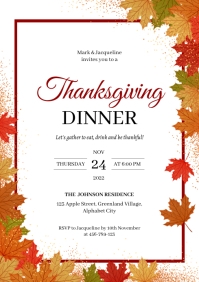 白色 Thanksgiving Dinner Invitation A4 Template