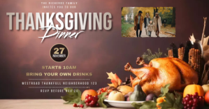 Marron Thanksgiving Dinner Invitation ภาพที่แชร์บน Facebook Template