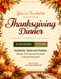 黄色 Thanksgiving Dinner Invitation Volante Template