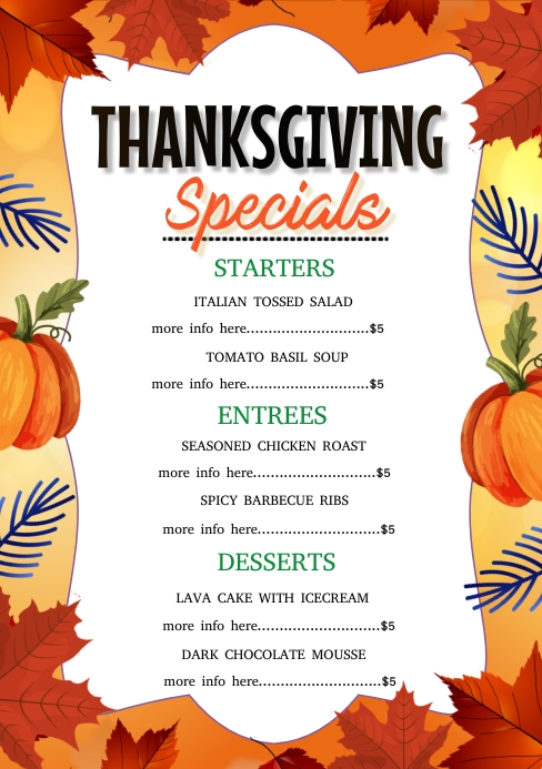 Normal Thanksgiving Menu Menu Makan Malam Thanksgiving Templat | PosterMyWall