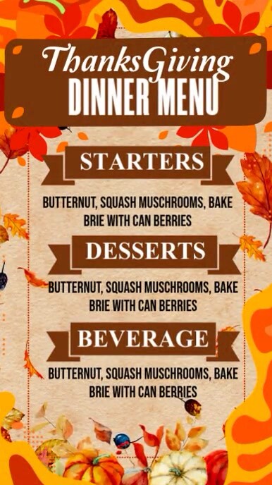 Thanksgiving Dinner Menu Instagram Story template