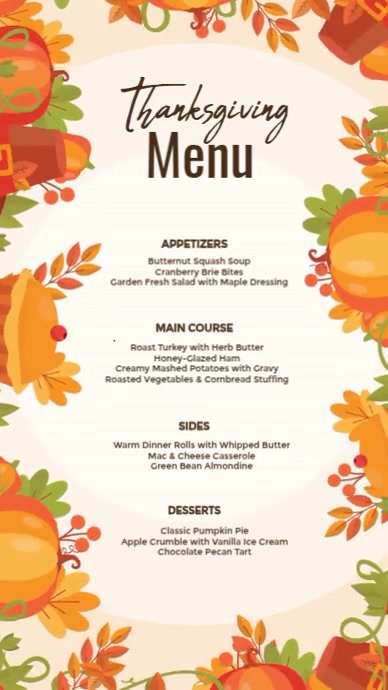 Copy of Thanksgiving dinner menu template | PosterMyWall