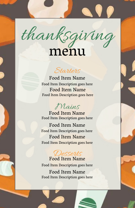 thanksgiving Dinner Menu Template Szeroki pół strony