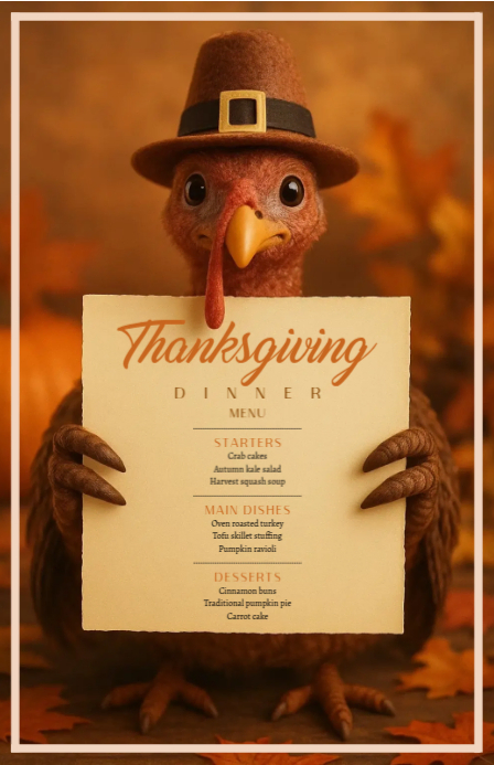 Thanksgiving Dinner Menu Turkey Template Sweet | PosterMyWall