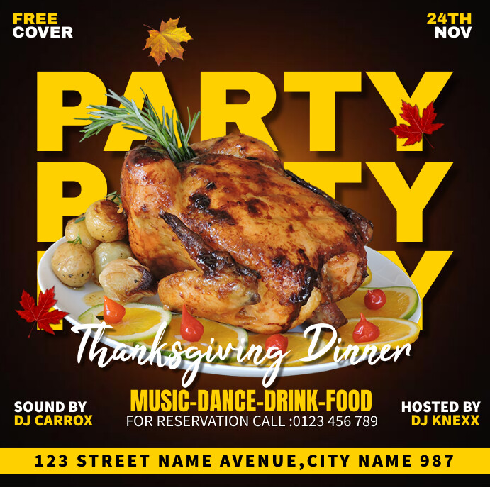 Post Design Dinner Thanksgiving Dinner Party Template | PosterMyWall