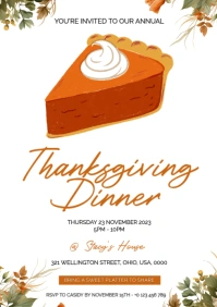 Thanksgiving dinner party invitation design template A4
