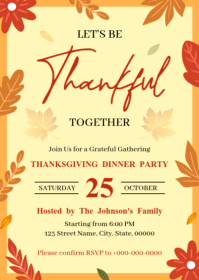 Yellow Thanksgiving Dinner Party A6 Template