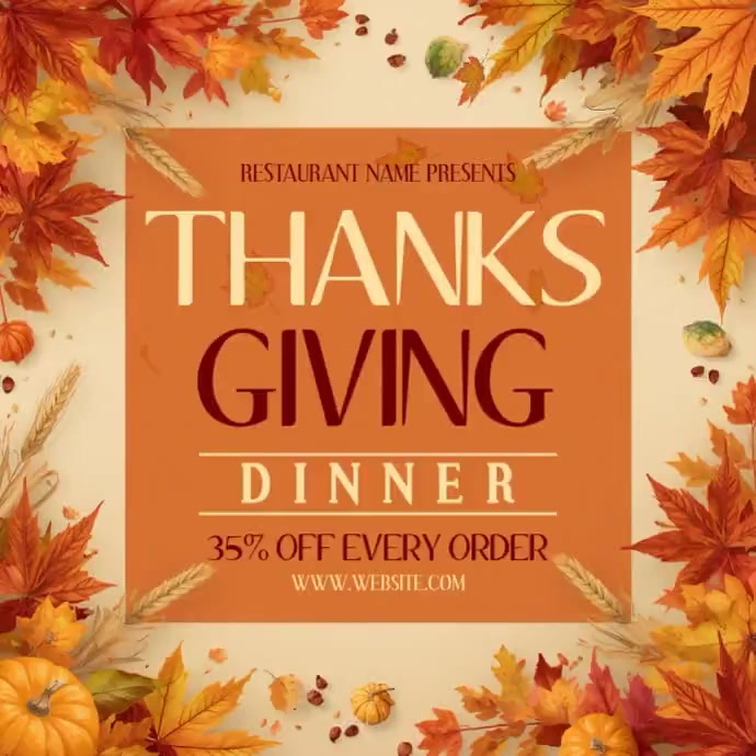 Thanksgiving Dinner Promotion Square Video Template | PosterMyWall