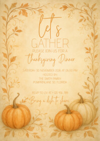 Thanksgiving dinner pumpkin fall/autumm invitation A5 template