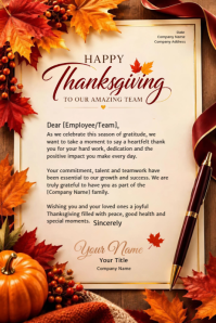 Brown Thanksgiving Employee Appreciation Poster Template