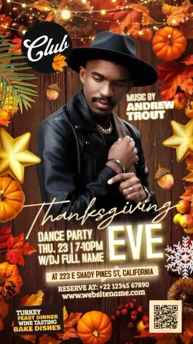 Thanksgiving Eve Dance Party Template งานแสดงผลงานแบบดิจิทัล (9:16)