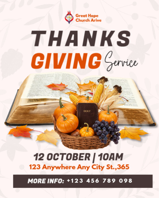 Thanksgiving Fall Church Service Poster Template – Autumn Worship ...