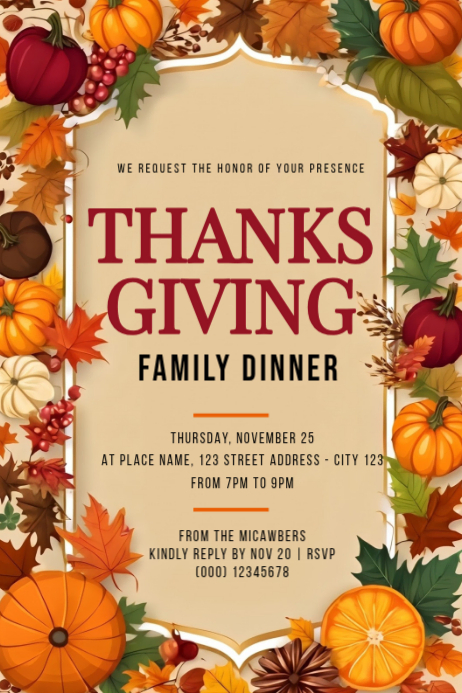 Thanksgiving Dinner Invitation Template | PosterMyWall