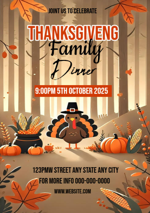 Thanksgiving family dinner flyer Template | PosterMyWall