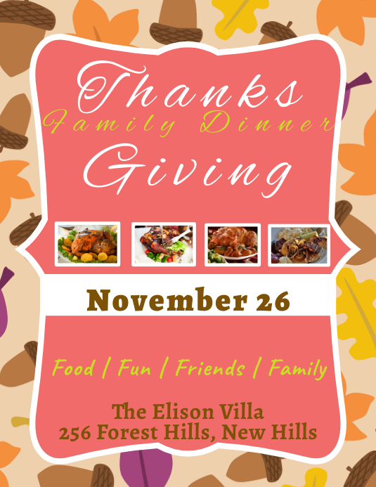 Thanksgiving Family Dinner Flyer Template | PosterMyWall