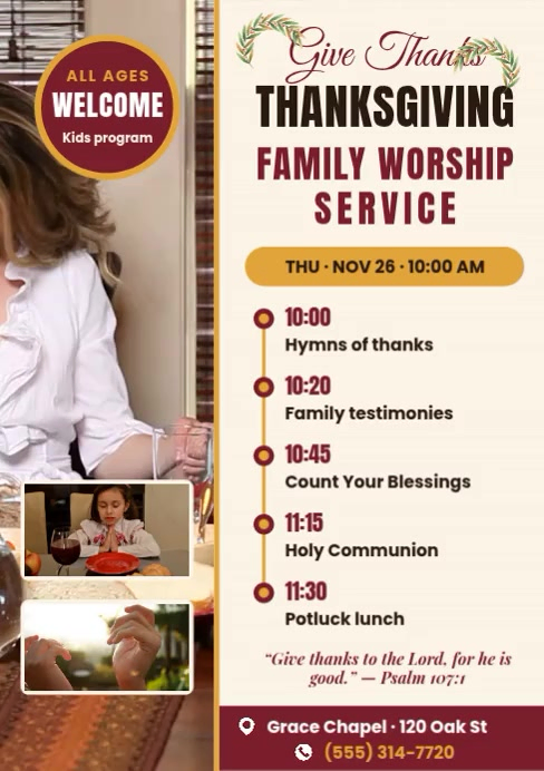 Thanksgiving Family Worship Service Template | PosterMyWall