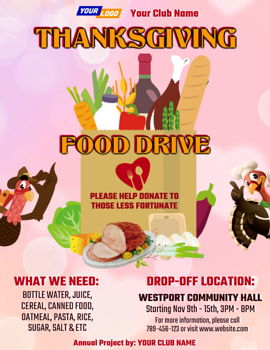 Thanksgiving food drive charity event flyer Template PosterMyWall