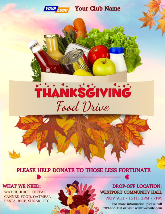 Thanksgiving Food Drive Charity Flyer Template PosterMyWall
