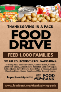 棕色 Thanksgiving Food Drive Plakat Template