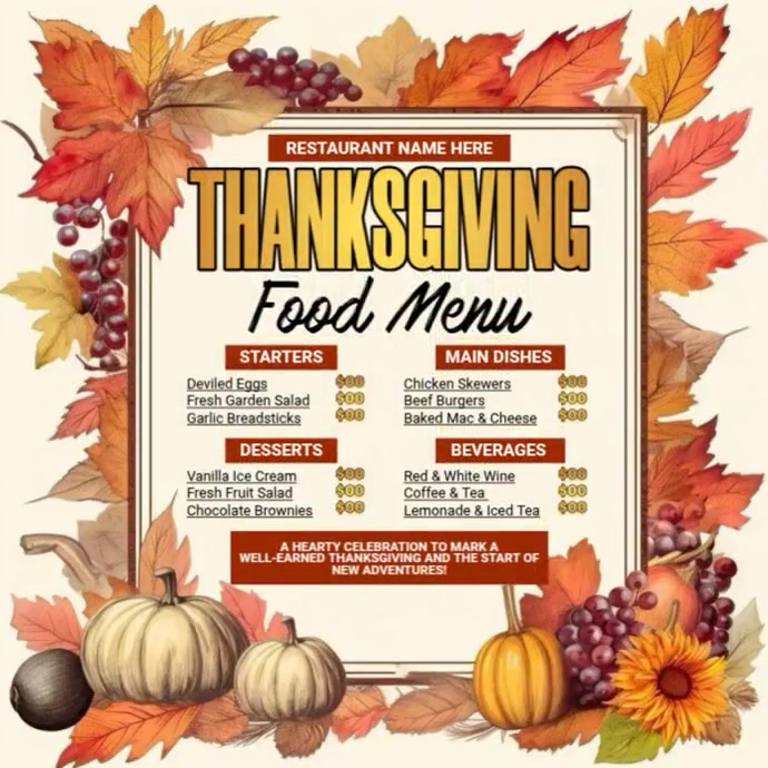 Thanksgiving Menu Instagram Ad Template | PosterMyWall