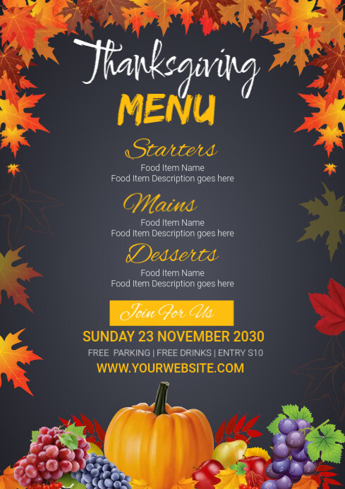 Thanksgiving Food menu Template | PosterMyWall