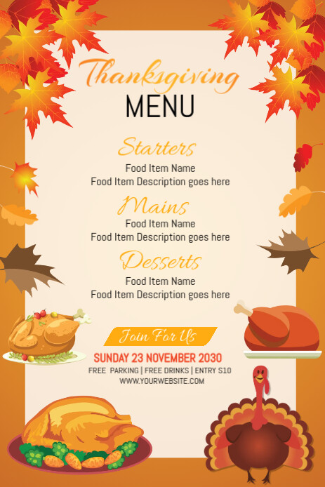 Pinterest List Menu Plantilla de Thanksgiving Food Menu Pinterest Graphic | PosterMyWall