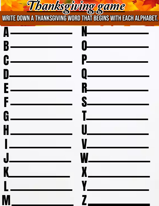 Thanksgiving game design template Løbeseddel (US Letter)